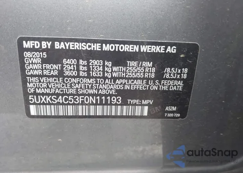 2015 BMW X5 xDrive35D from USA, damaged, VIN 5UXKS4C53F0N11193
